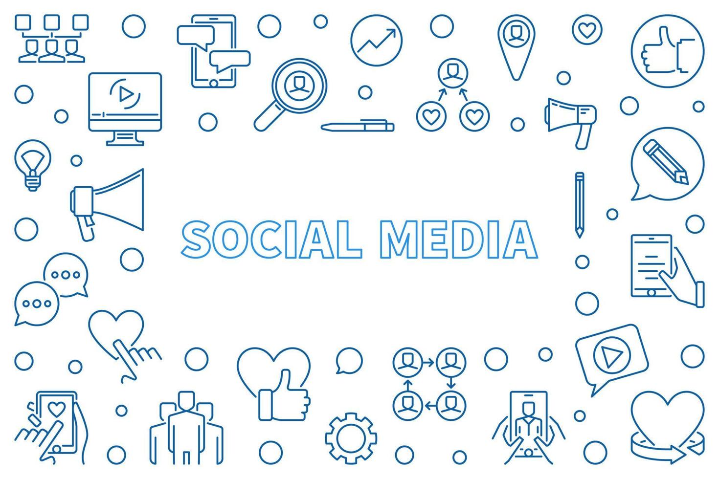 Social Media vector outline blue illustration or horizontal frame