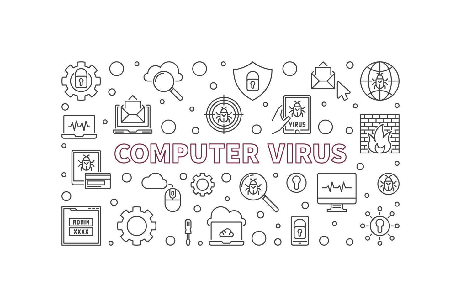 banner de línea horizontal de concepto de virus informático vectorial vector