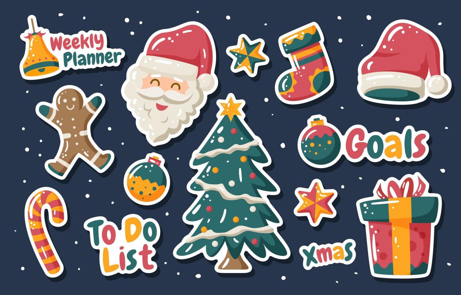 Christmas Themed Journaling Stickers Set vector