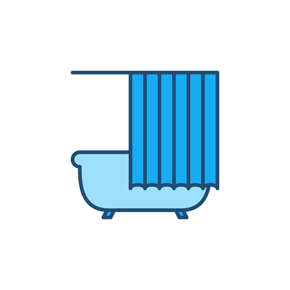 Bathtub and Shower Curtain vector concept blue icon