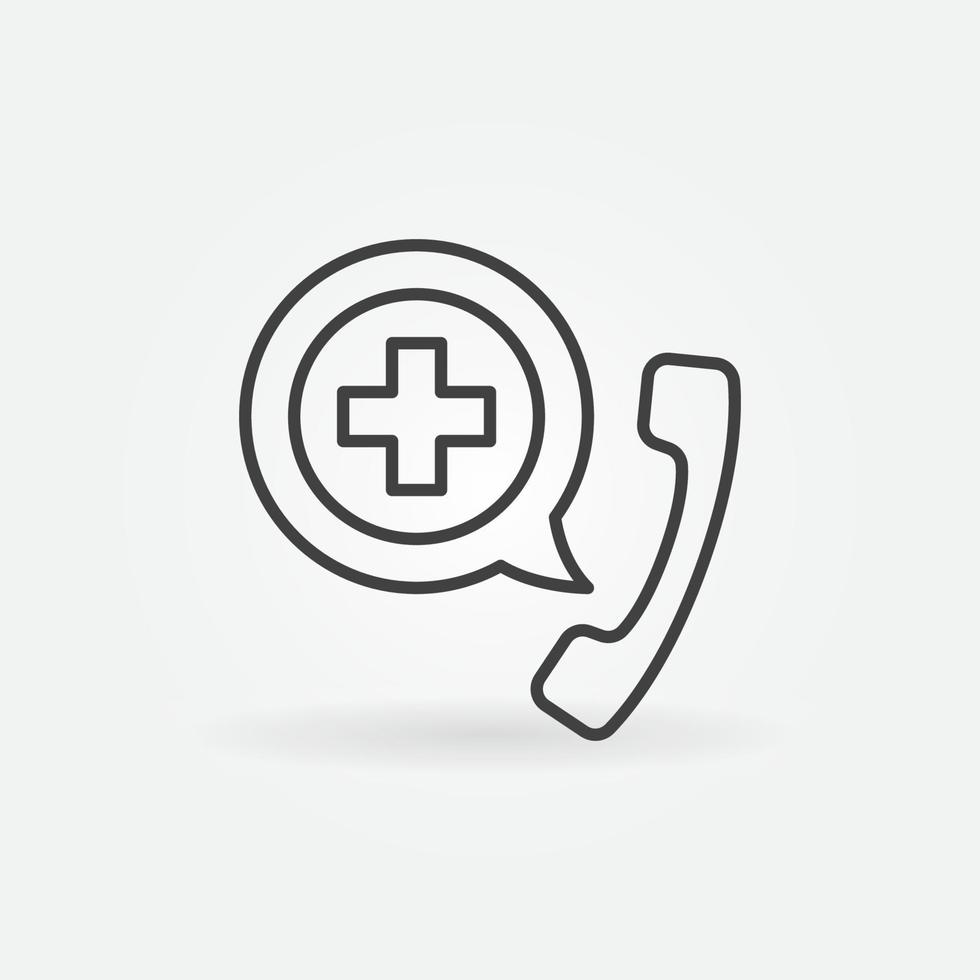 Phone with Cross outline icon. Emergency Call vector symbol