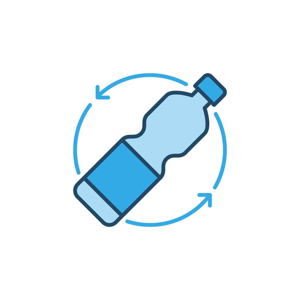 icono azul del concepto de vector de reciclaje de botellas de plástico