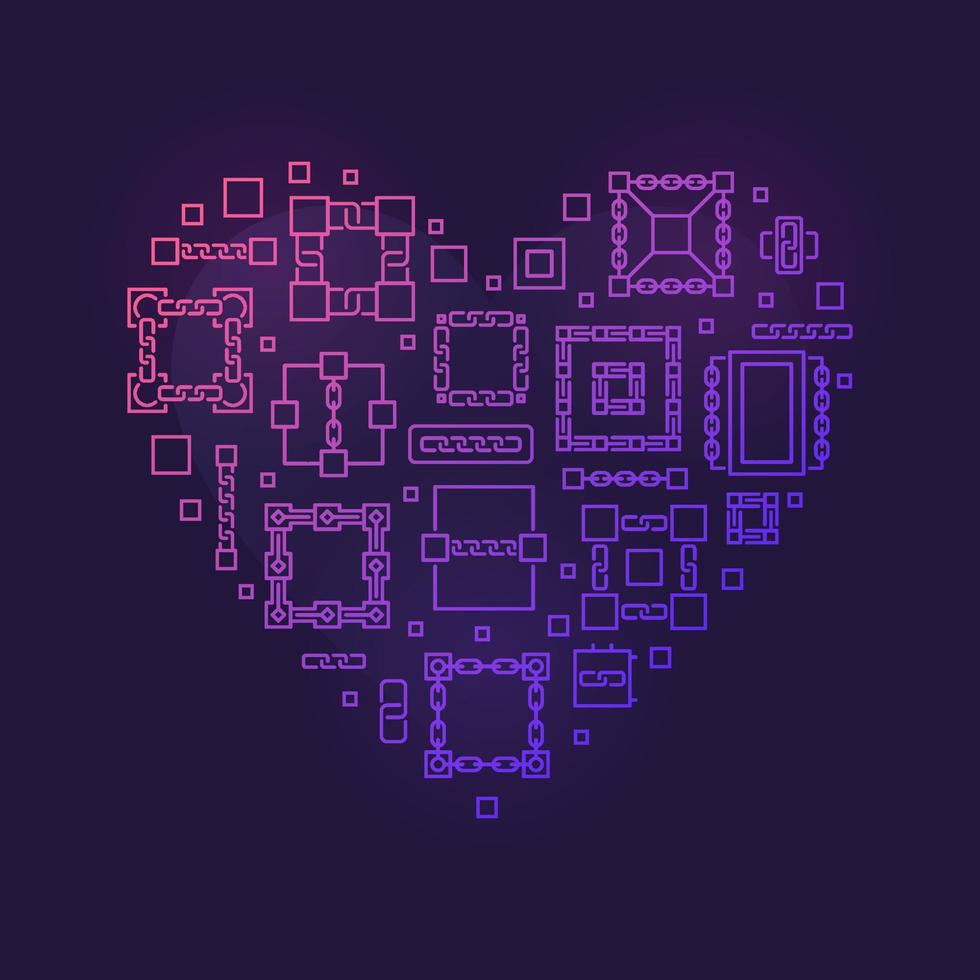 Vector Blockchain outline colorful heart shape banner