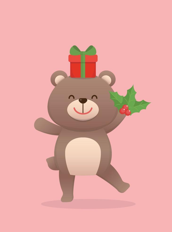 Cute baby bear character mascot with Christmas elements and dress up, happy celebration, vector cartoon style