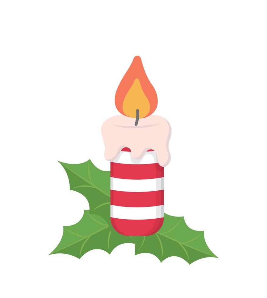 Elements of Christmas candles with holly, vector cartoon style