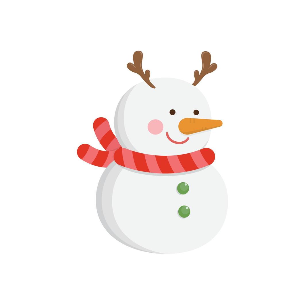 Snowman with antlers and scarf, element for christmas, vector cartoon style