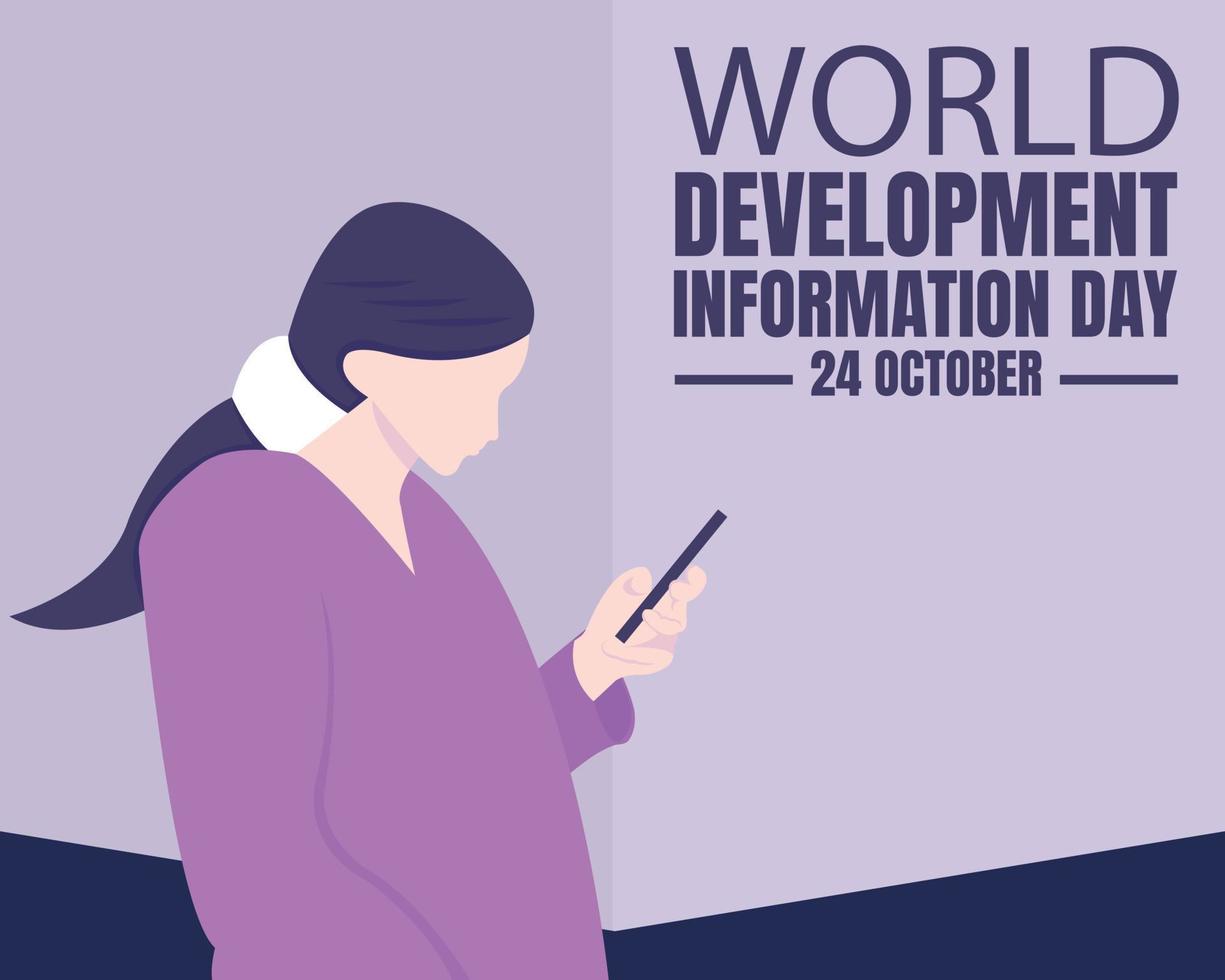 illustration vector graphic of a woman using a smartphone at home, perfect for international day, world development information day, celebrate, greeting card, etc.