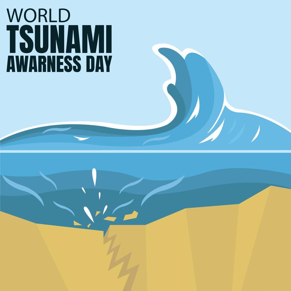 illustration vector graphic of underwater earthquake cracks cause tsunami waves, perfect for international day, world tsunami awarness day, celebrate, greeting card, etc.
