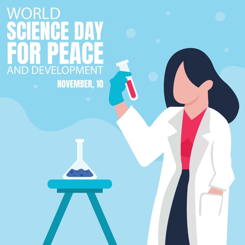illustration vector graphic of a female researcher is lifting a sample tube, perfect for international day, world science day, peace and development, celebrate, greeting card, etc.