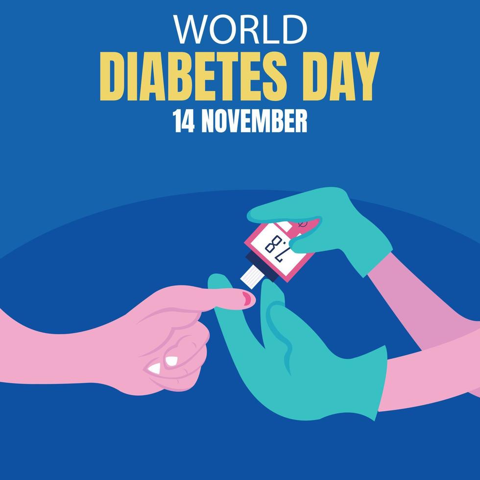 el gráfico vectorial ilustrativo de una mano está comprobando el nivel de glucosa con un glucómetro, perfecto para el día internacional, el día mundial de la diabetes, celebrar, tarjeta de felicitación, etc. vector