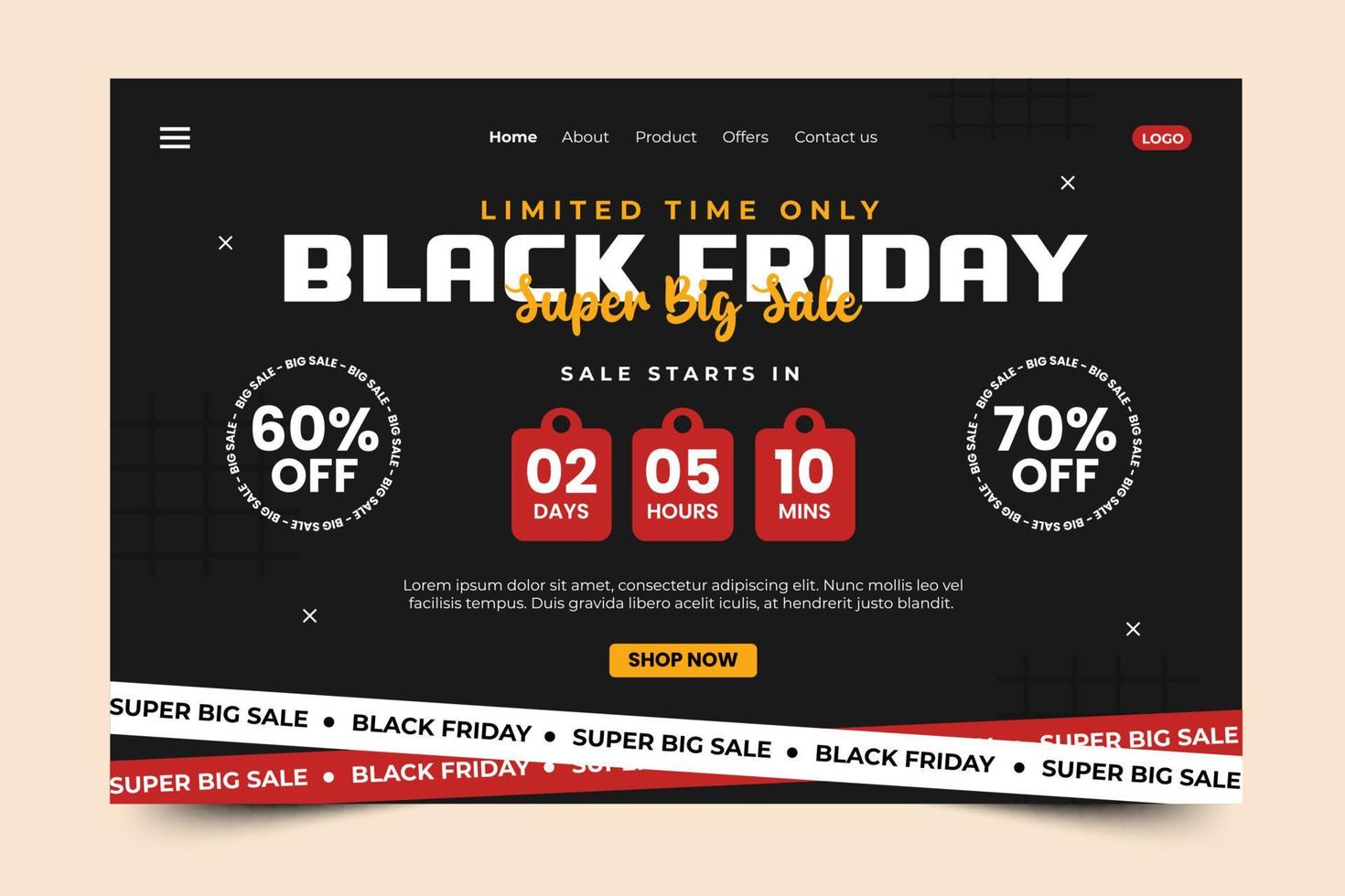 Black Friday Sale Landing Page Design Template vector