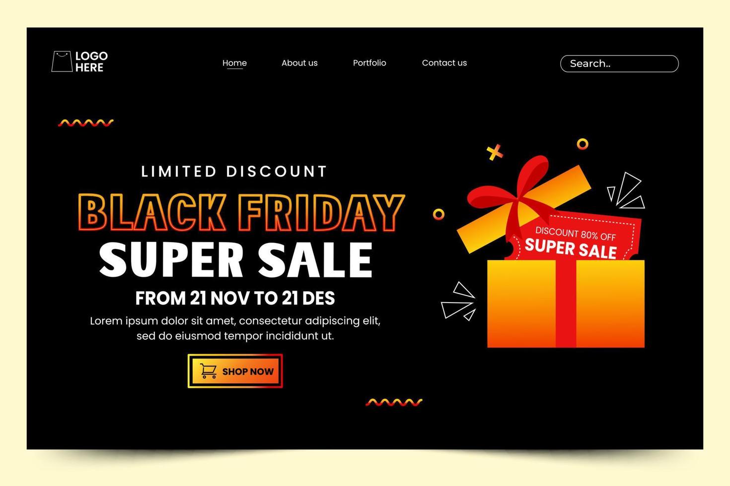 Black Friday Sale Landing Page Design Template vector