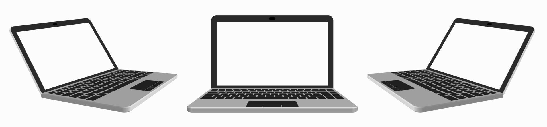 Silver laptop with blank screen. Modern portable devices. Template. Isometric vector on white background