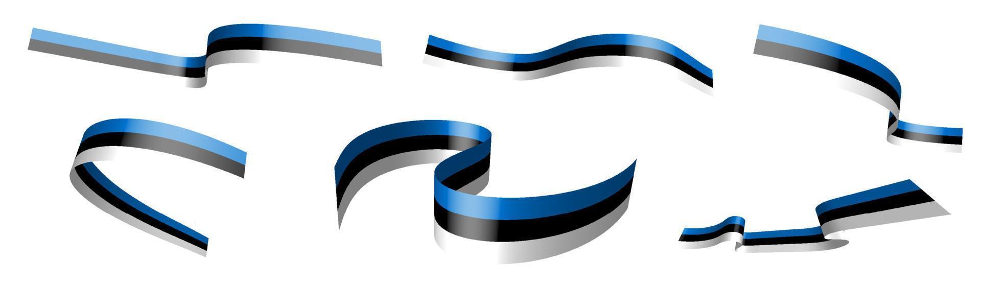 Set of holiday ribbons. Estonian flag waving in wind. Separation into lower and upper layers. Design element. Vector on white background