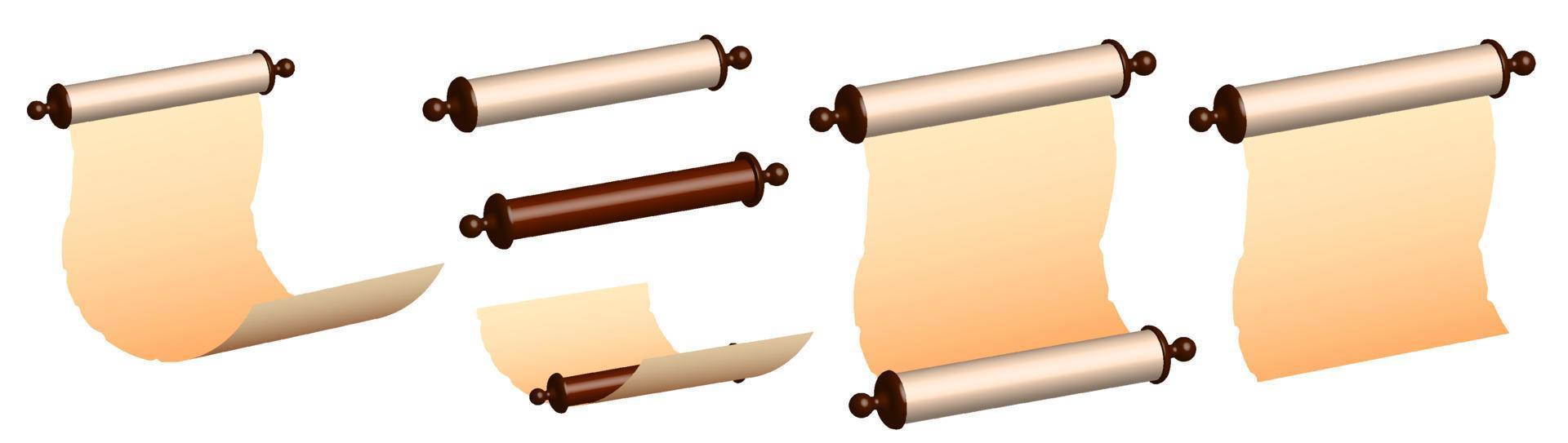 set of old scrolls with antique paper. Medieval letters and pirate treasure maps. Papyrus paper rolled up. Vector