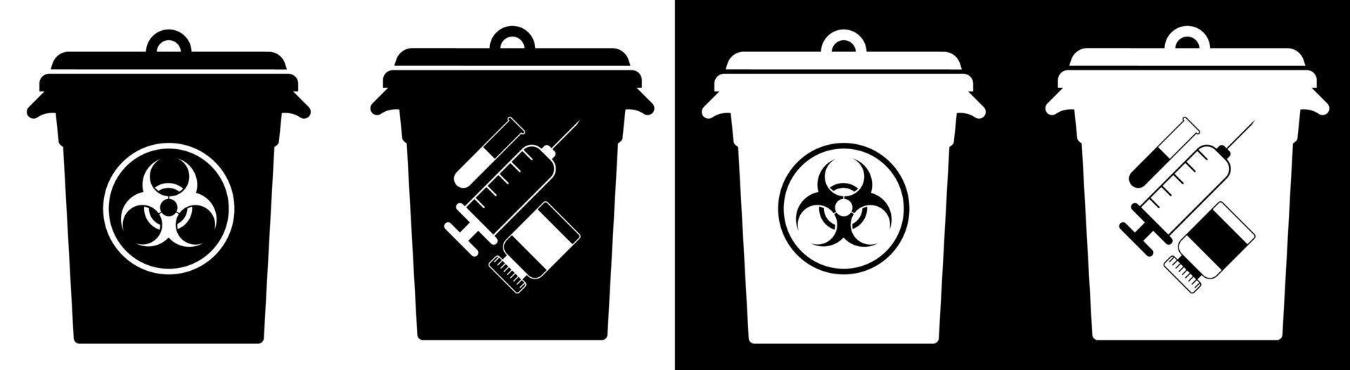 botes de basura con carteles de residuos peligrosos. eliminación de materiales peligrosos, tratamiento de residuos industriales. cuidando el medio ambiente vector