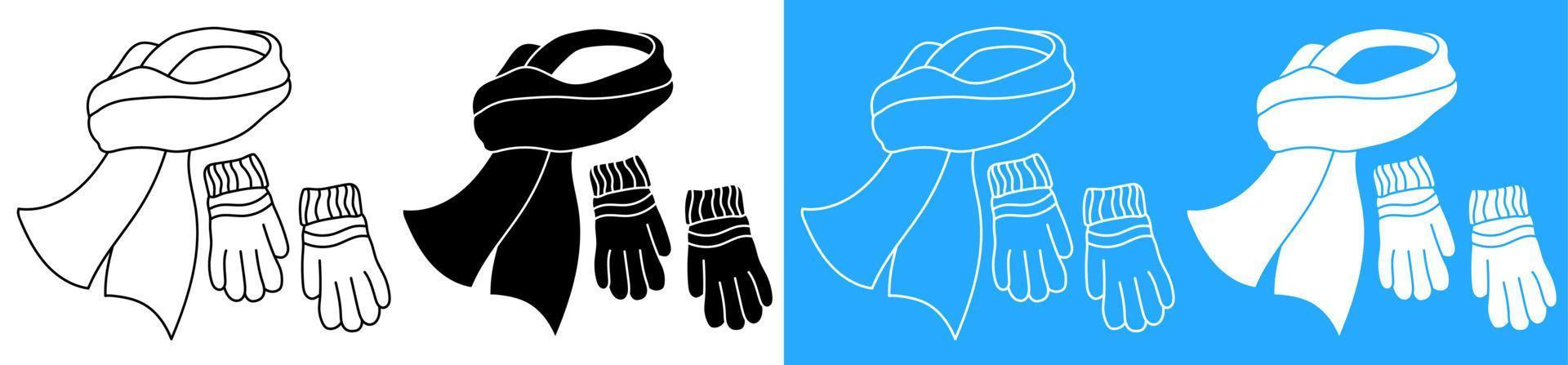winter warm scarf and wool gloves. Winter clothing for cold weather. Caring for health of children. Vector icon