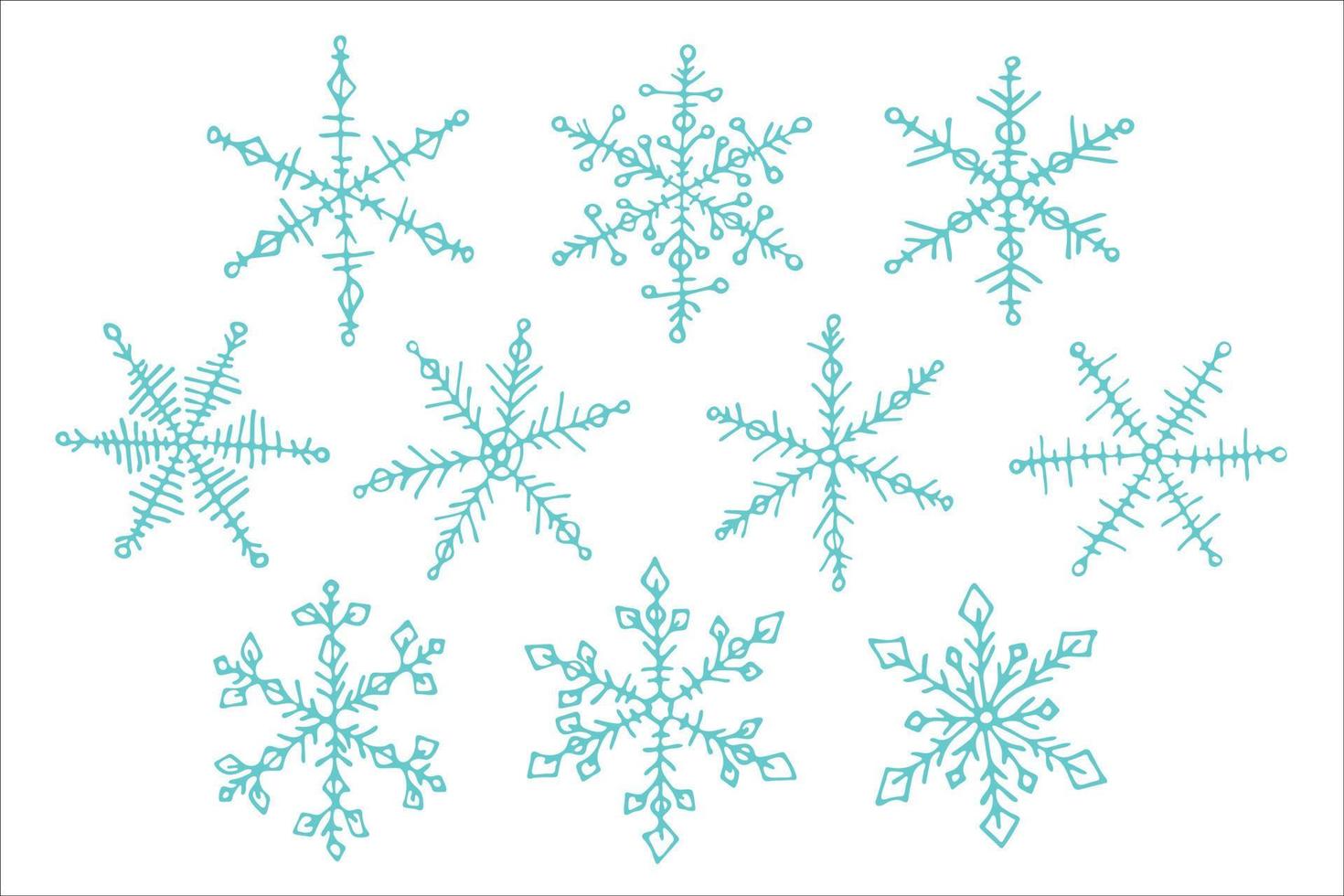 Set of cute hand drawn snowflakes. Christmas and New Year doodle clipart vector