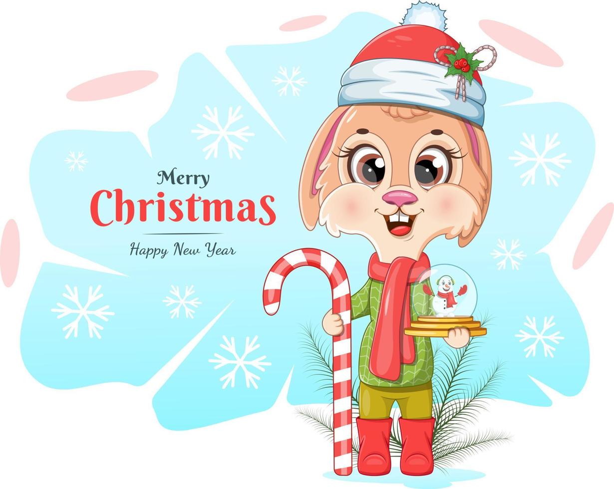 Merry Christmas and Happy New Year card with a beautiful bunny vector