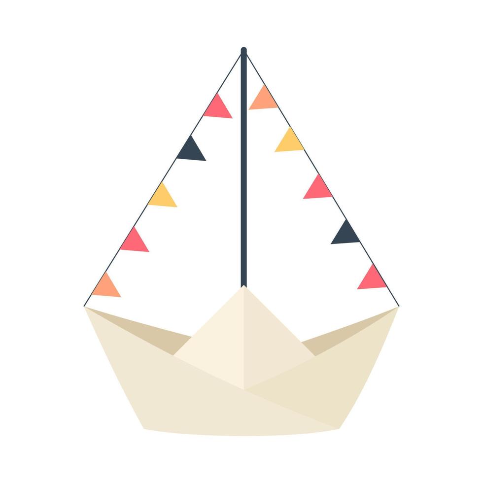 illustration of paper ship with colorful flags vector