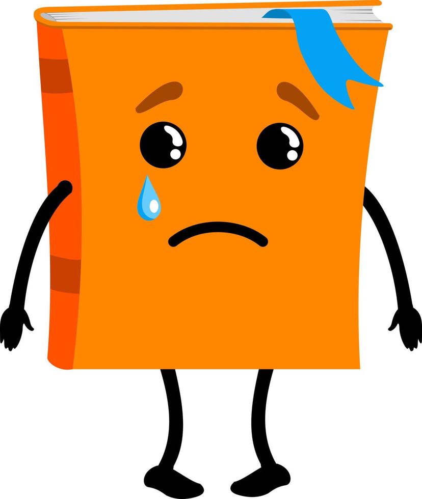 Cute cry sad book. Crying textbook.  Vector flat cartoon character illustration icon design