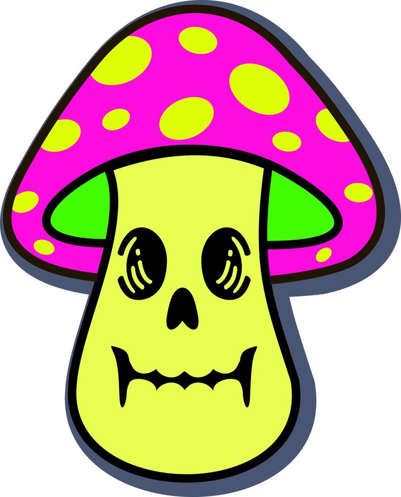 Magic Mushroom. Concept from the mushroom combination with the skull head and psychedelic colors vector