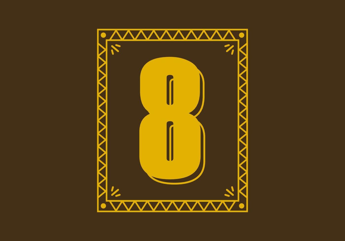 número 8 en marco de rectángulo retro vector