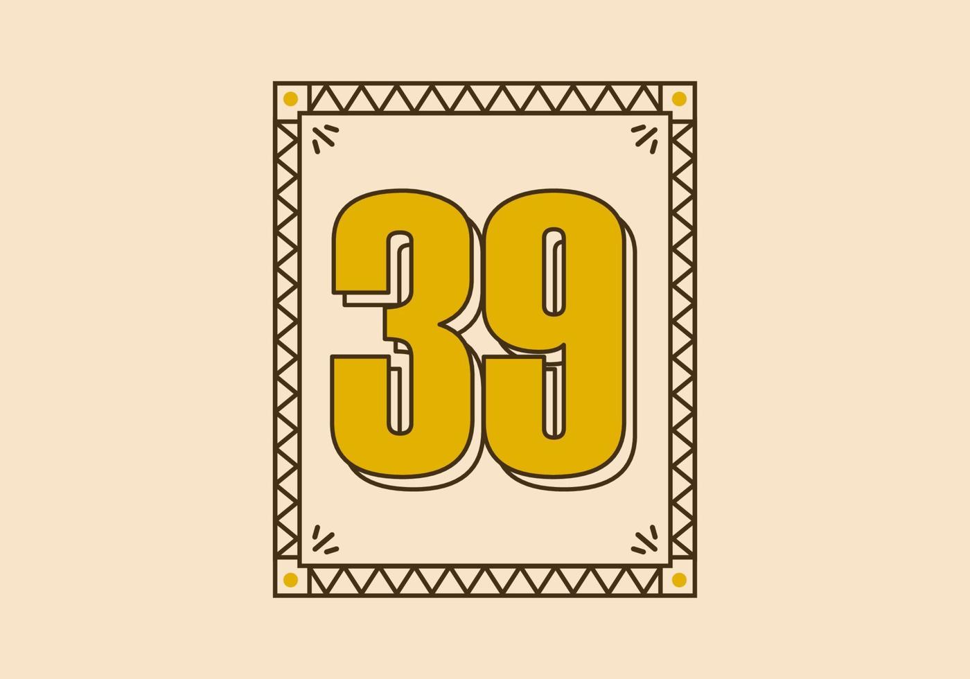 Vintage rectangle frame with number 39 on it vector
