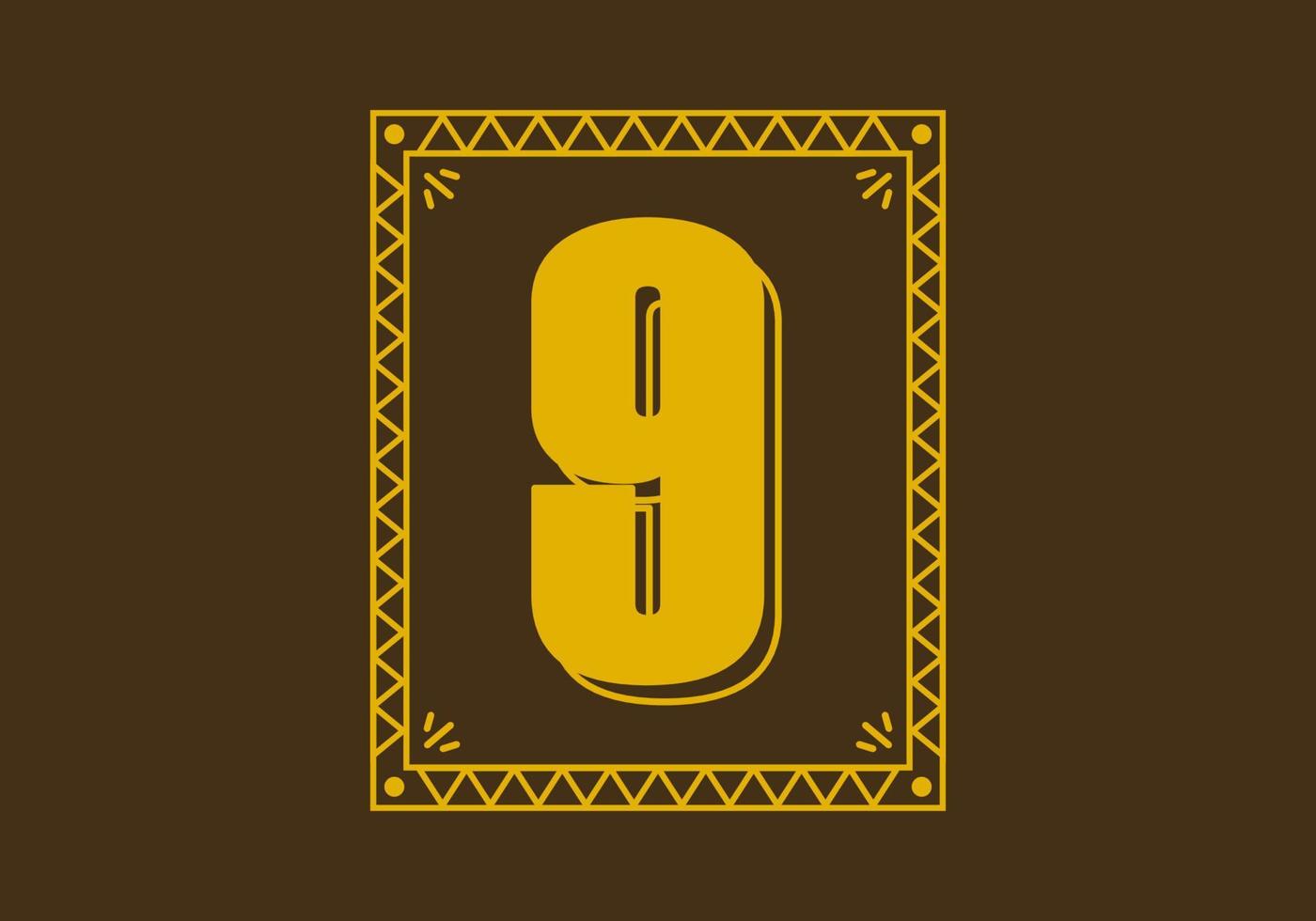 Number 9 in retro rectangle frame vector