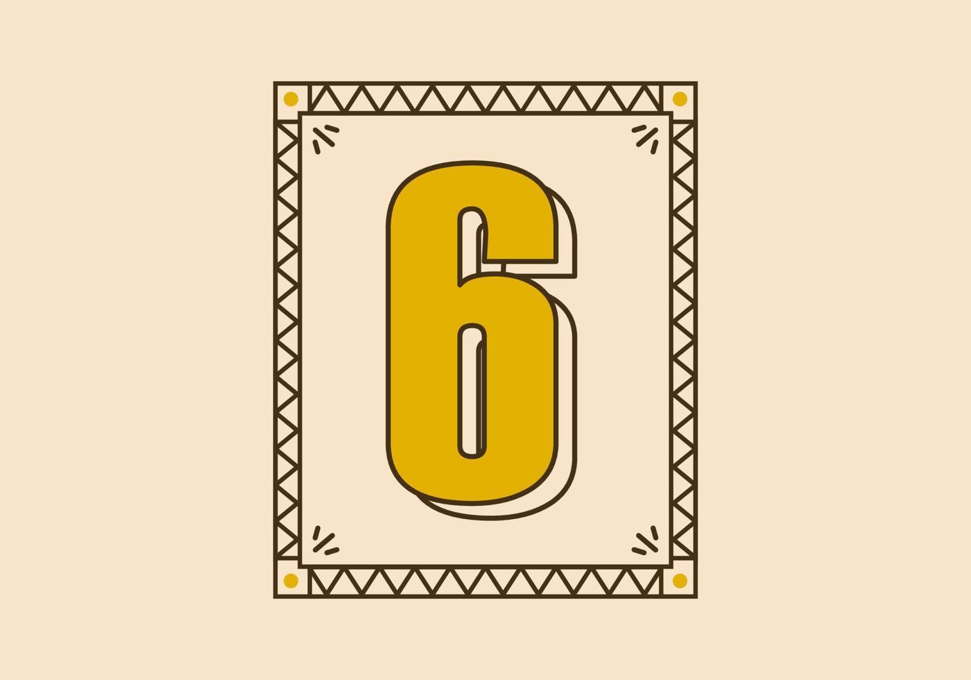 Vintage rectangle frame with number 6 on it vector