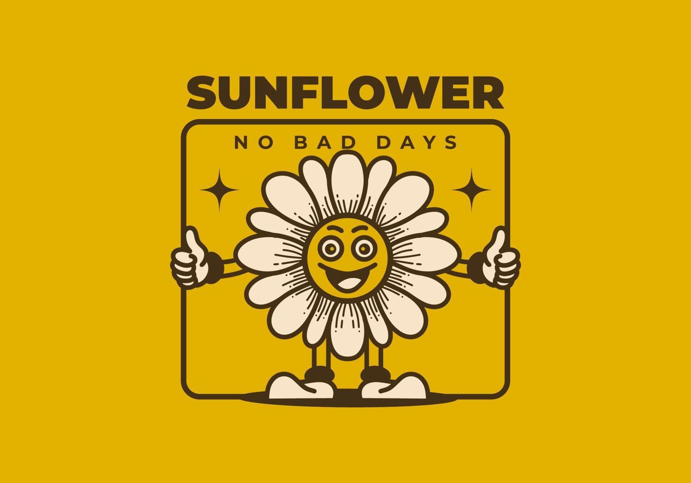 Retro art illustration of a sunflower with happy face vector
