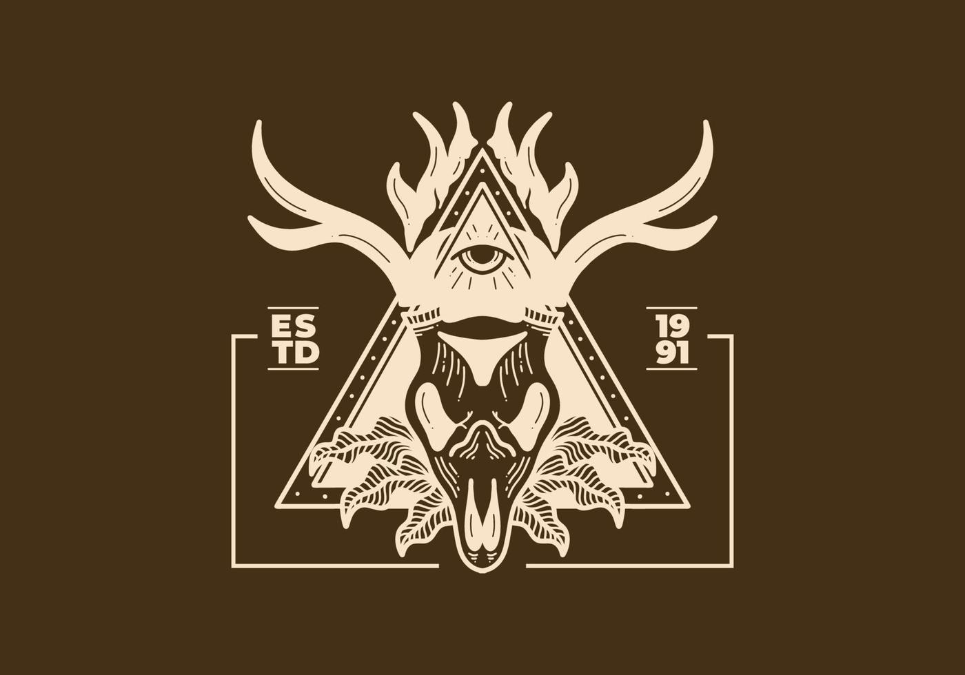 Vintage illustration of a deer skull on triangle frame vector