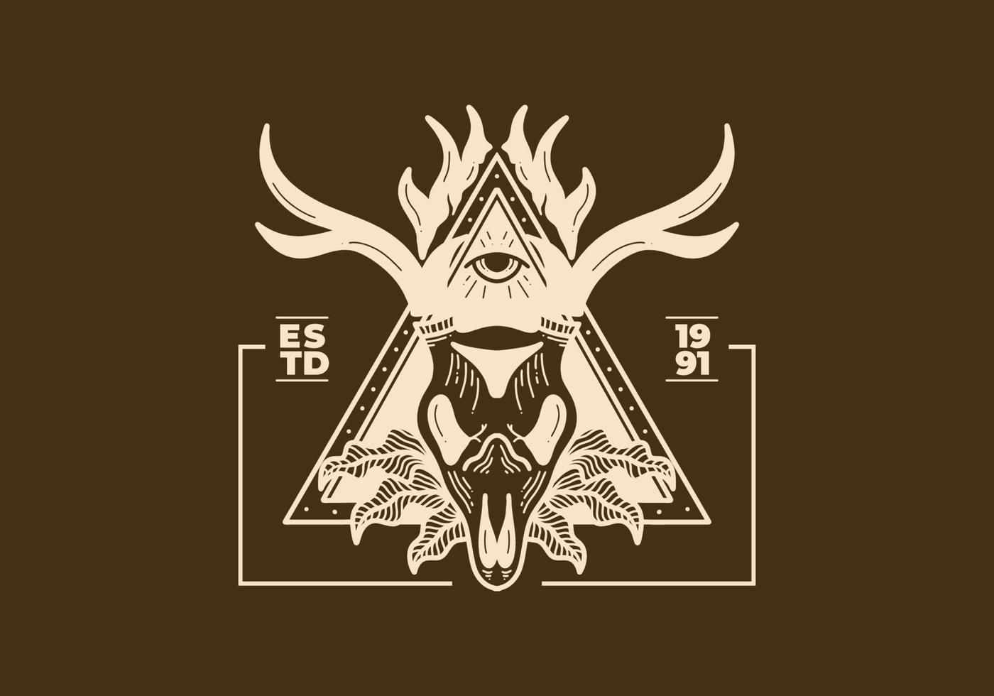 Vintage illustration of a deer skull on triangle frame vector