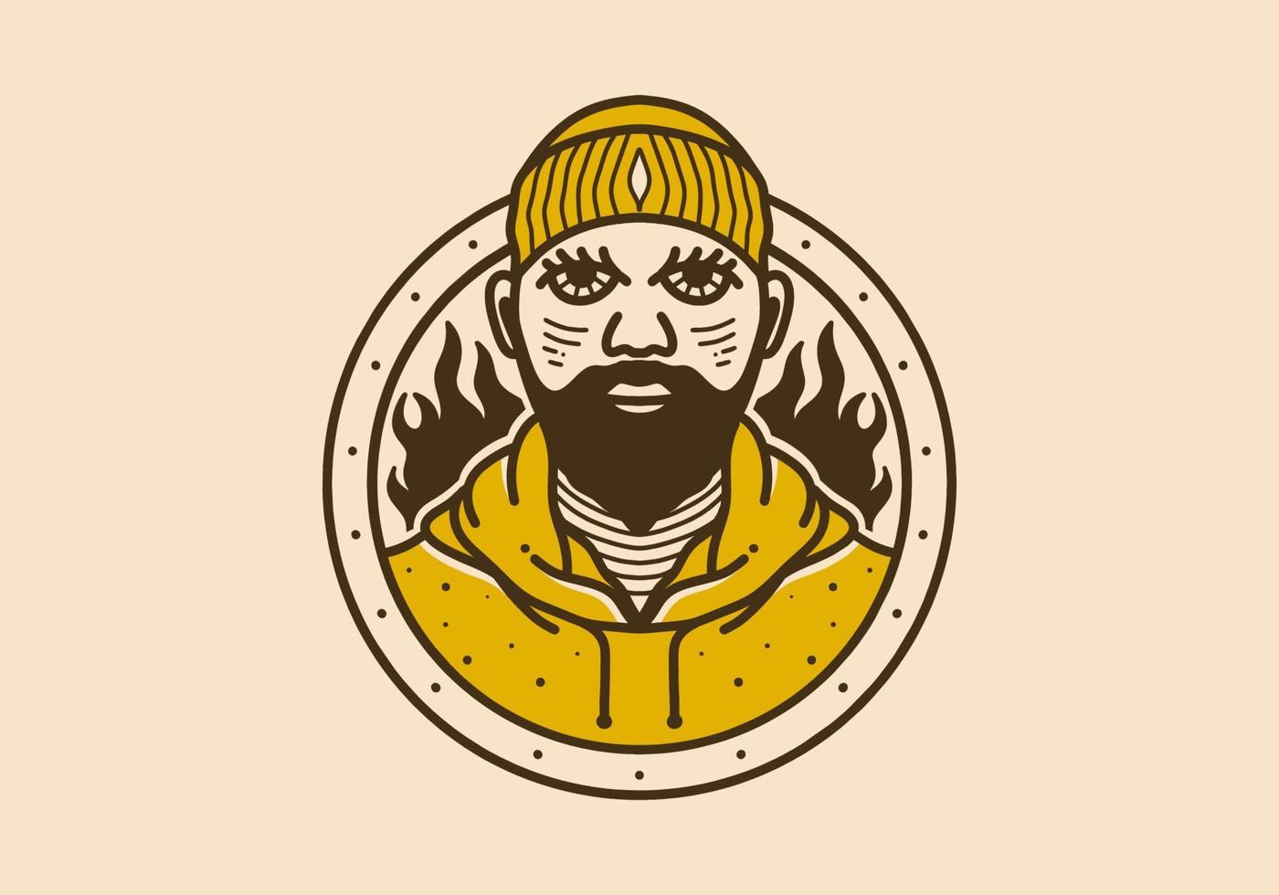 Vintage art illustration of a man wearing beanie vector