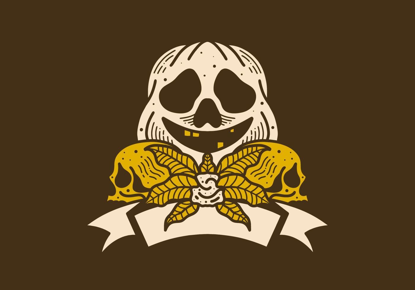 Vintage illustration of Halloween pumpkin and skull vector