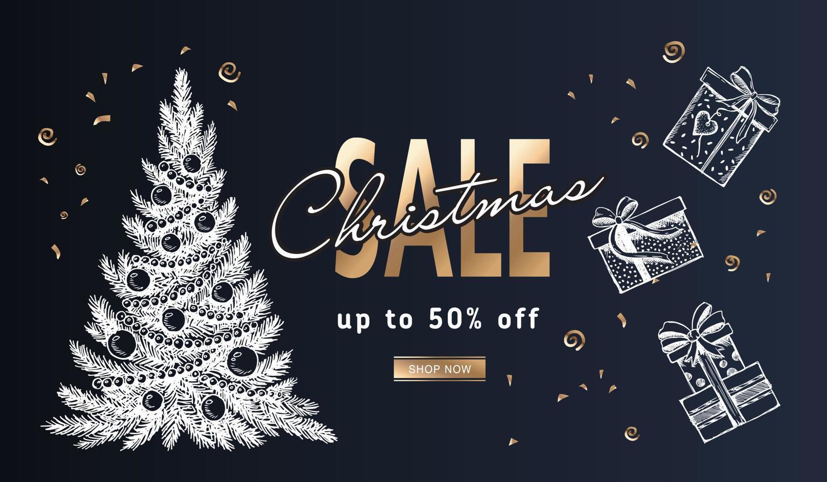 Christmas sale. Merry Christmas and Happy New Year, Hand drawn illustrations. vector