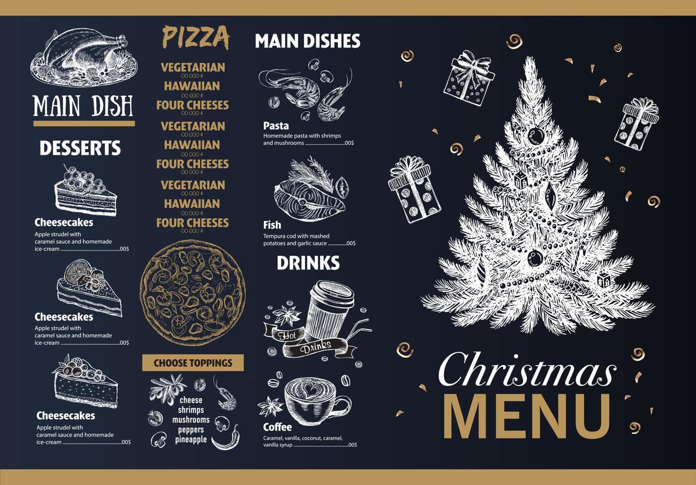 Christmas menu template, Hand drawn illustration. vector