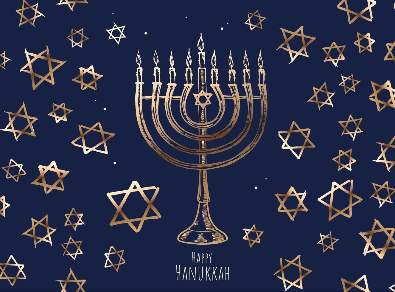Hanukkah with holiday candles, Hebrew David stars. Vector illustration.