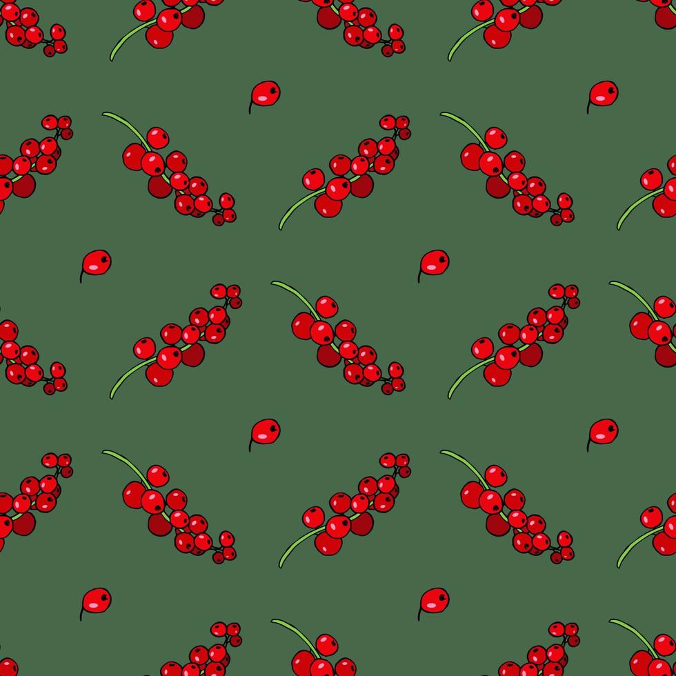 Seamless pattern with red currant on discreet green background. Vector image.