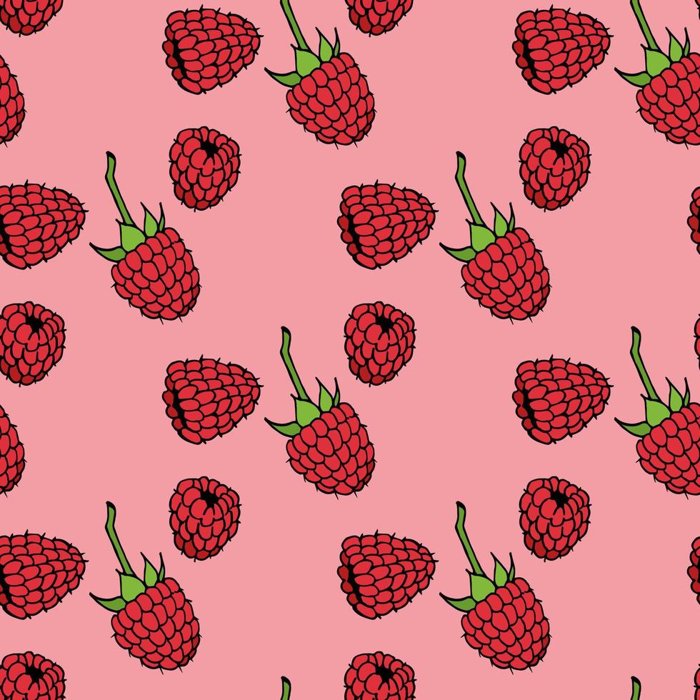 Seamless pattern with raspberry on pink background. Vector image.