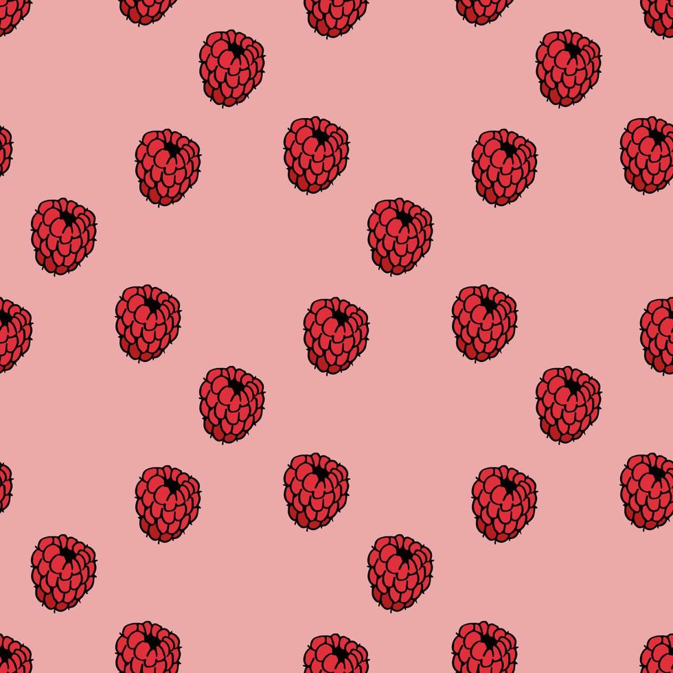 Seamless pattern with raspberry on light pink background. Vector image.
