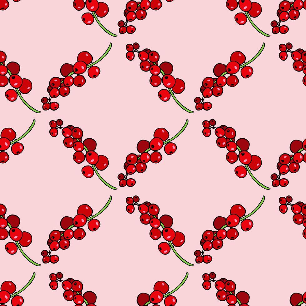 Seamless pattern with red currant on light pink background. Vector image.