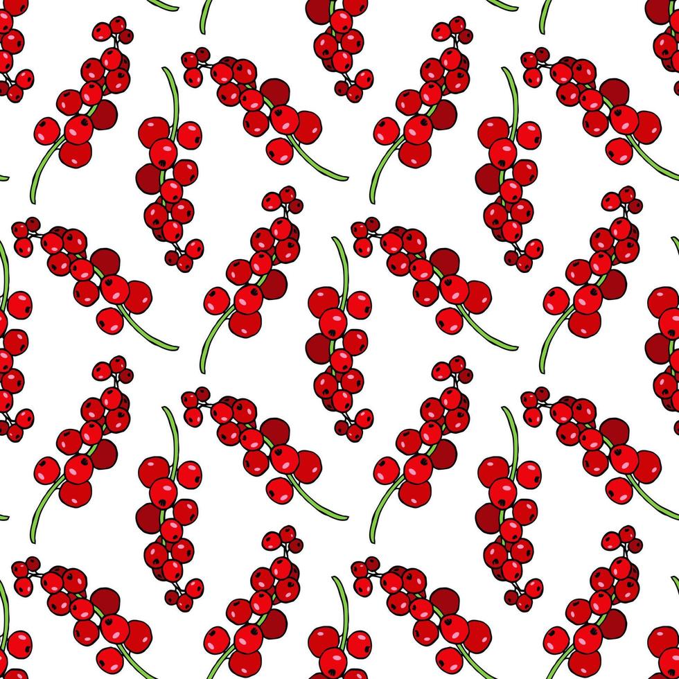 Seamless pattern with creative red currant on white background. Vector image.