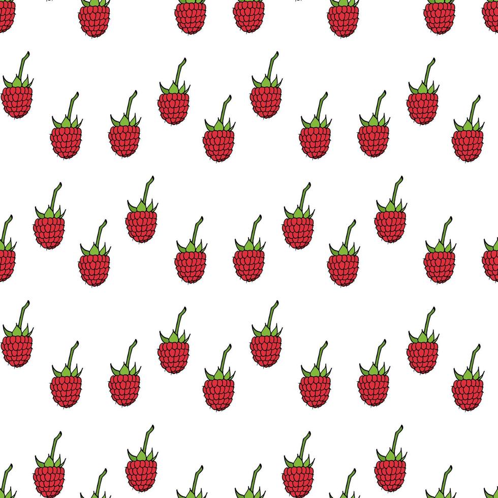 Seamless pattern with simple raspberry on white background. Vector image.