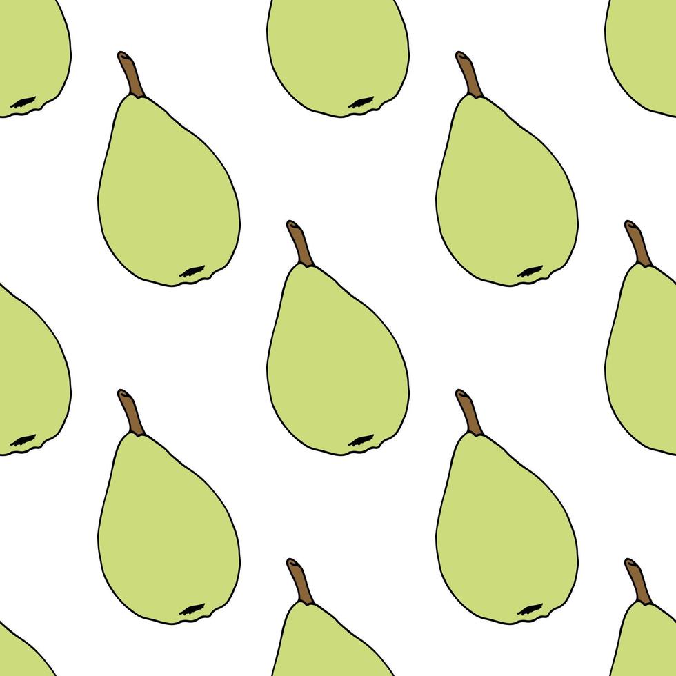 Seamless pattern with green pears on white background. Vector image.