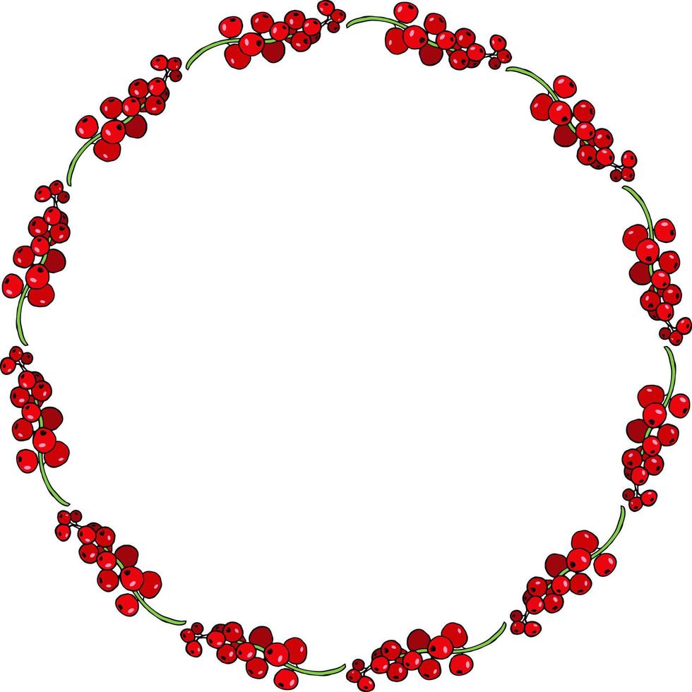 Round frame with red currant on white background. Vector image.
