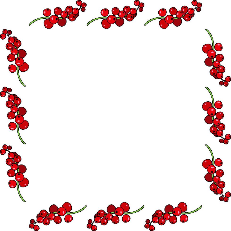 Square frame with red currant on white background. Vector image.