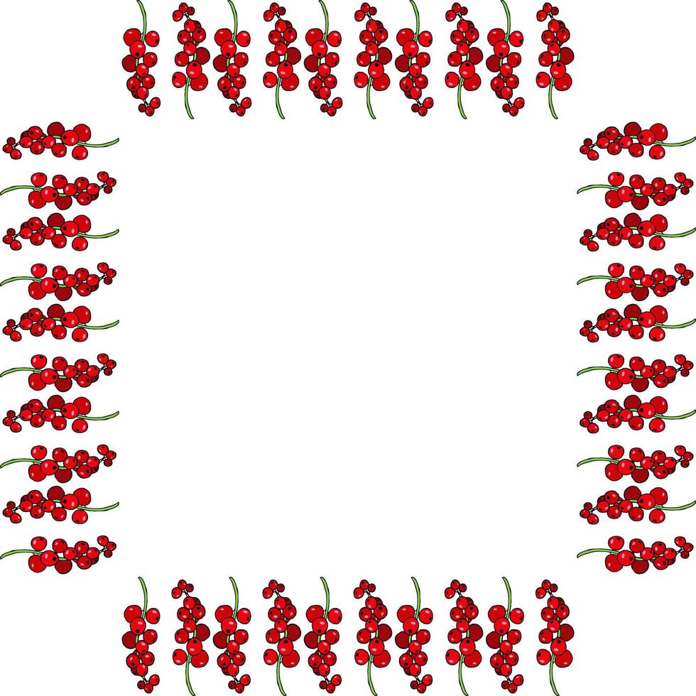 Square frame with cute red currant on white background. Vector image.