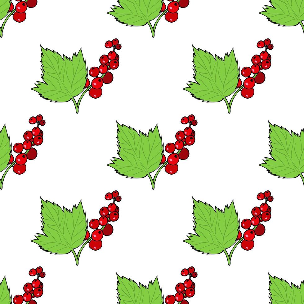 Seamless pattern with red currant and leaves on white background. Vector image.