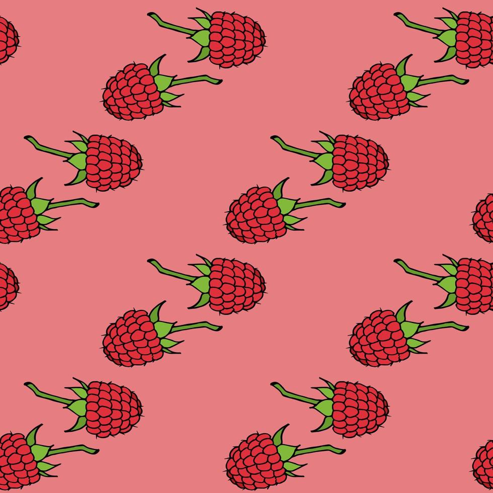 Seamless pattern with simple raspberry on pink background. Vector image.